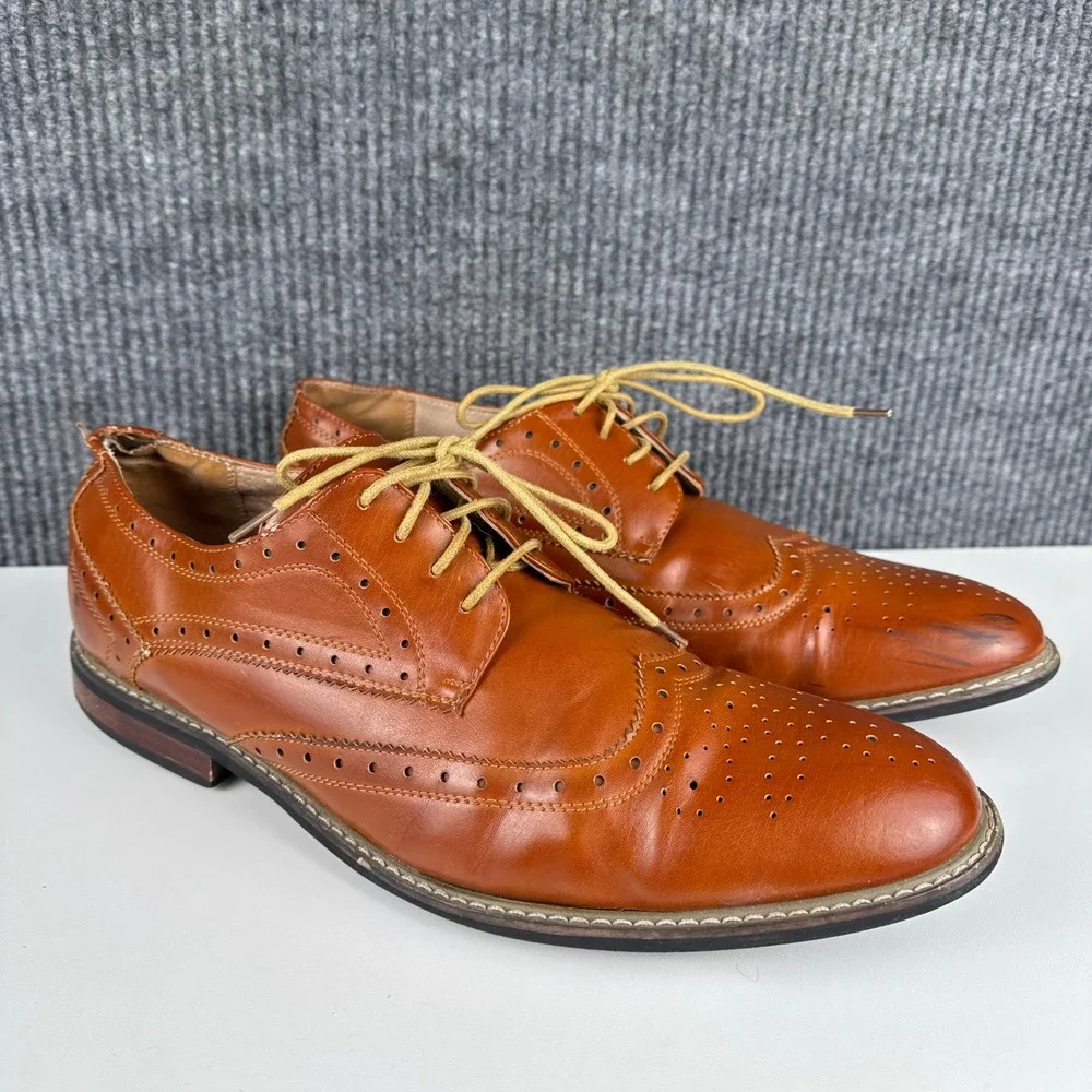 Bruno Marc Mens Cognac Brown Wingtip Brogue Oxford Dress Shoes Lace Up Size 11‎